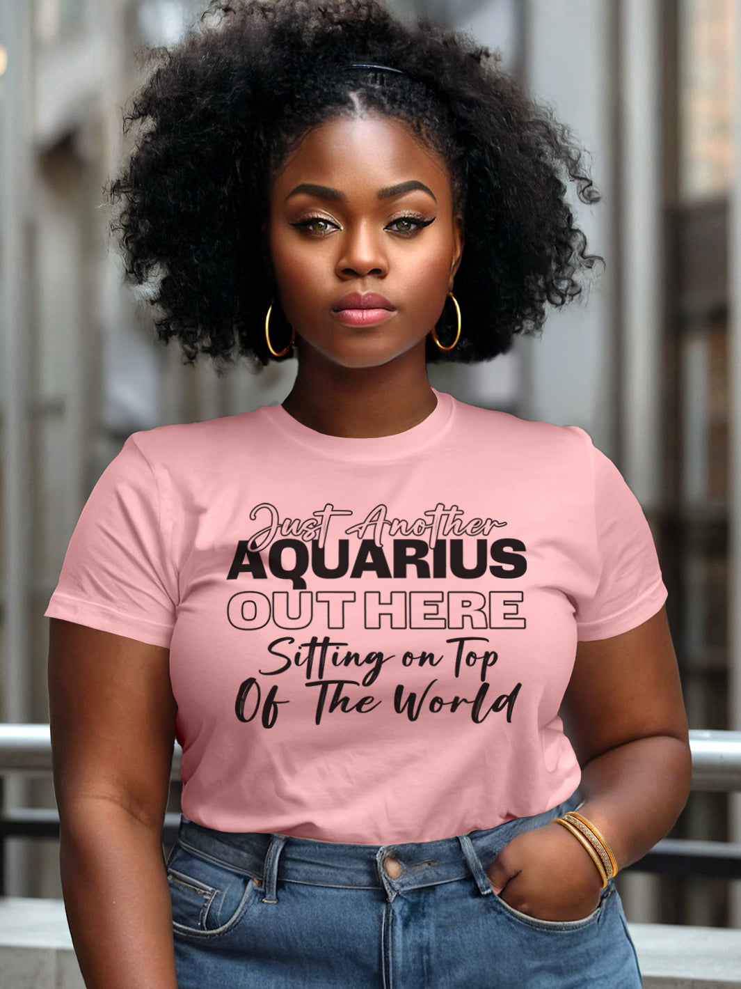 AQUARIUS SITTING ON TOP OF THE WORLD T-SHIRT