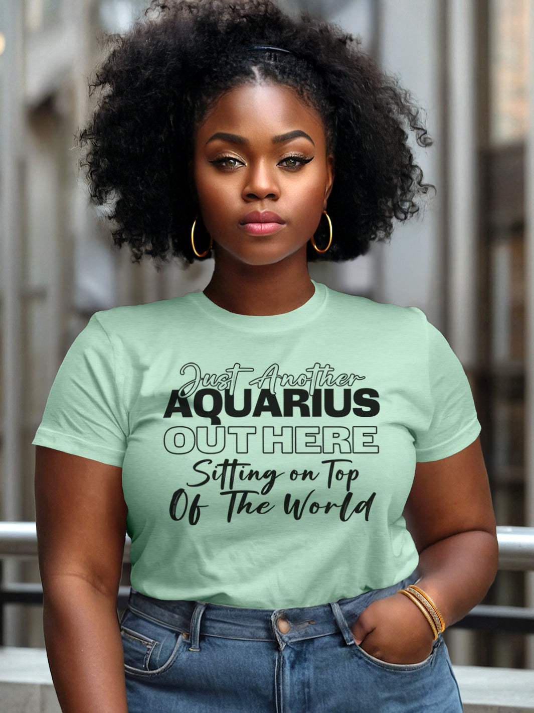 AQUARIUS SITTING ON TOP OF THE WORLD T-SHIRT