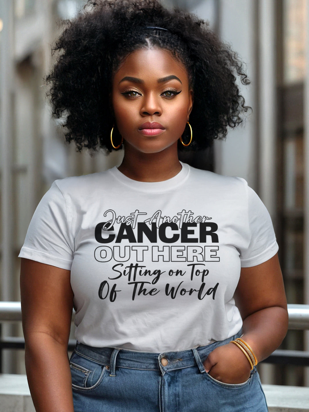CANCER SITTING ON TOP OF THE WORLD T-SHIRT