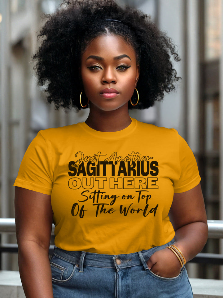 SAGITTARIUS SITTING ON TOP OF THE WORLD T-SHIRT